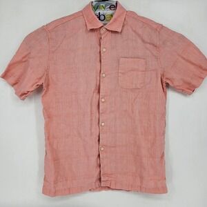 Tommy Bahama‎ Shirt Mens Large Linen Camp Hawaiian Button Up Pink Short Sleeve